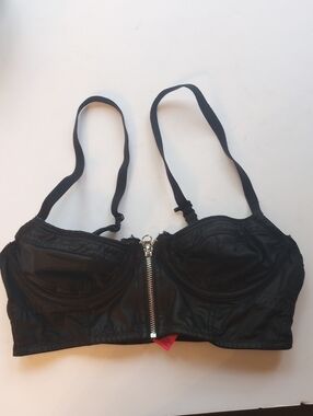 La Senza Black Front Zip Bustier Bra J-hook Convertible 32B